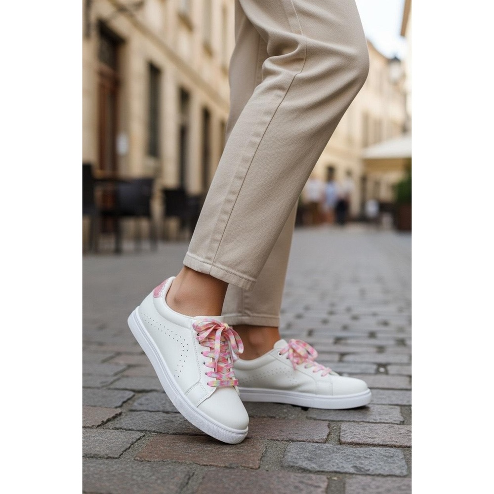 Pop Women's Breezy Lace Up White Multi-Color Low-Top Fashion Sneakers Size‎ 6e